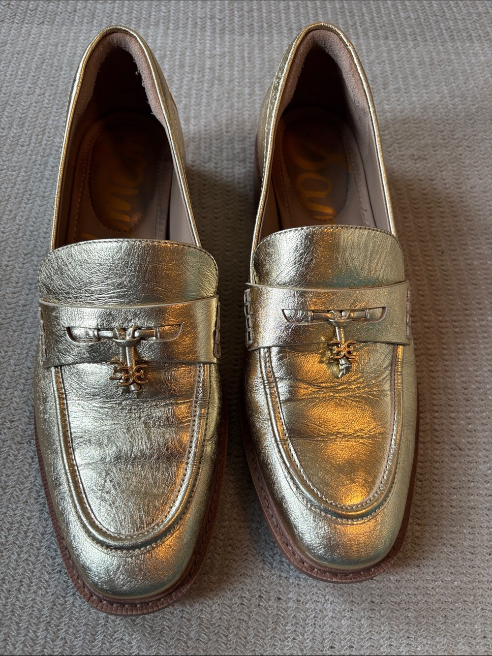 Sam Edelman Denise Metallic Gold Leather Loafers with Bit Detail - Picture 2 of 8